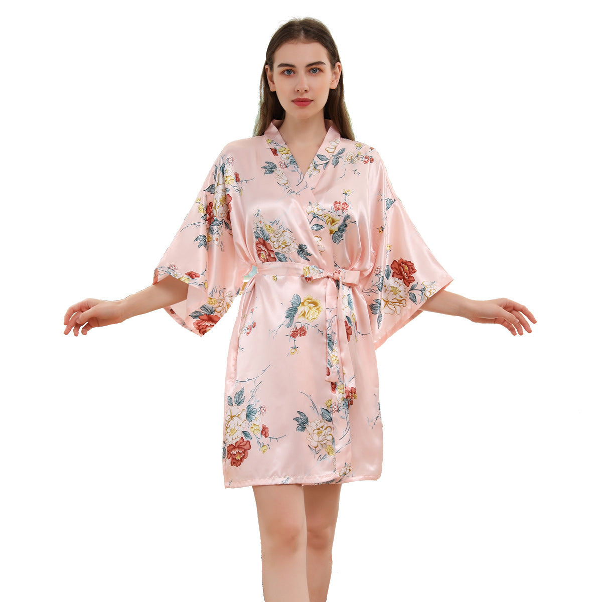 Peignoir Satiné à Motif Floral