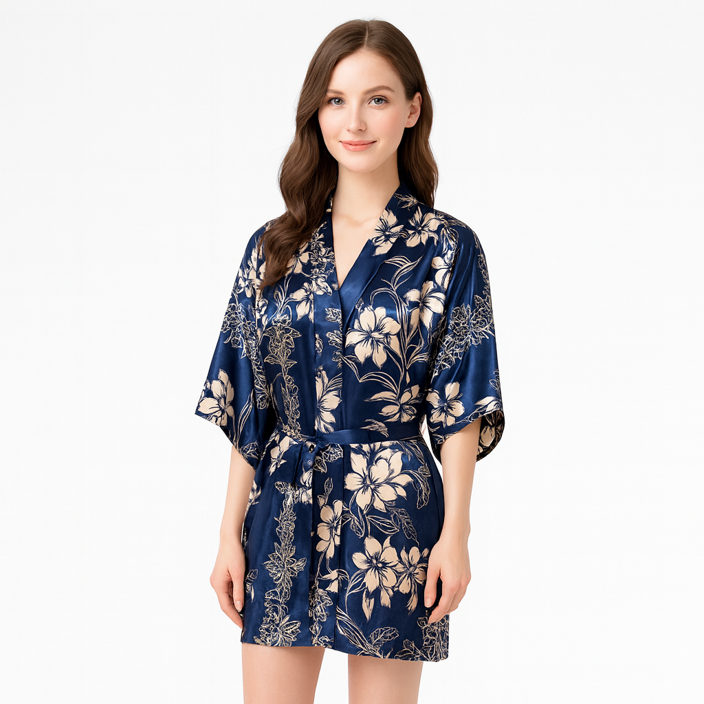 Peignoir Satiné Motif Floral