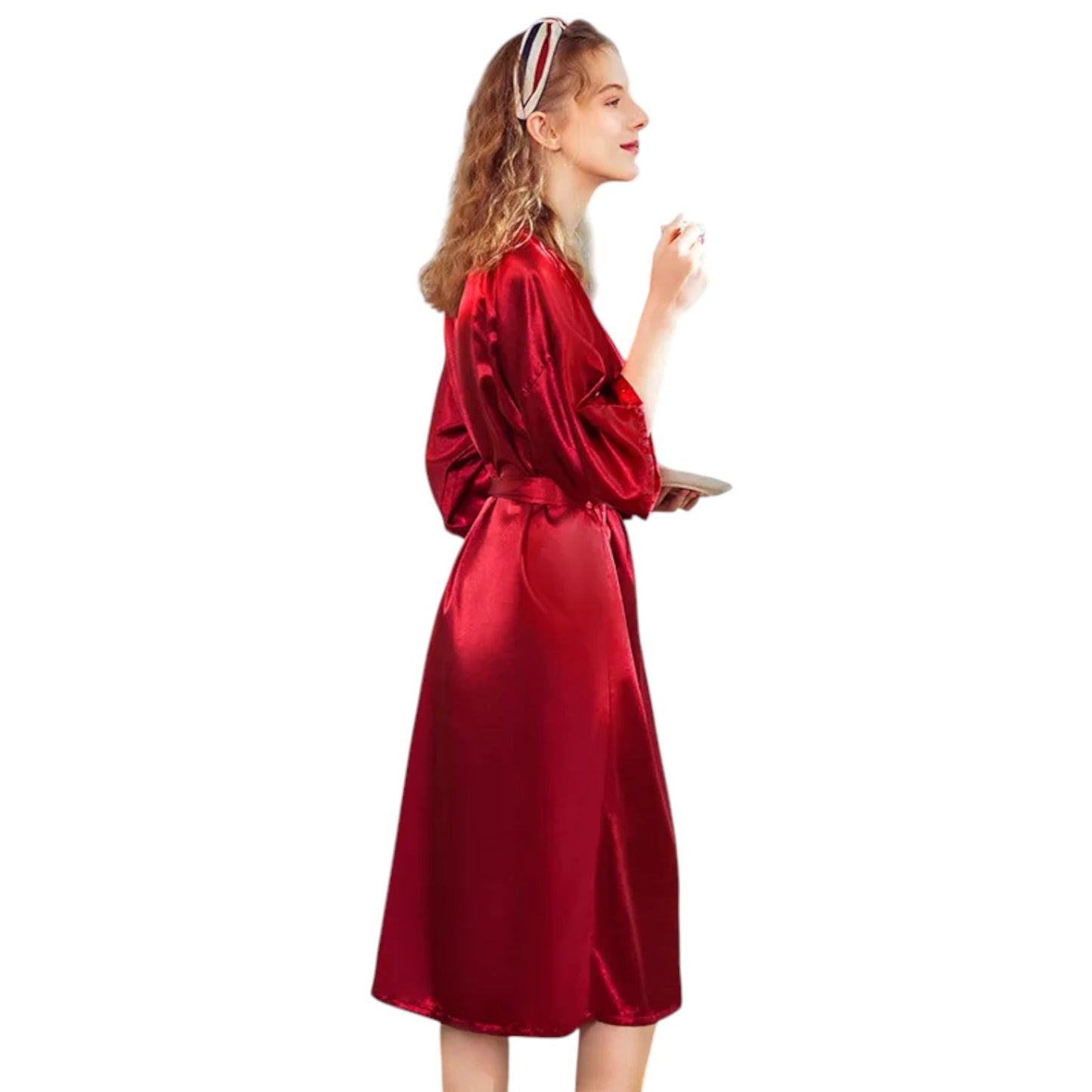 Peignoir Satiné Long Motif Uni