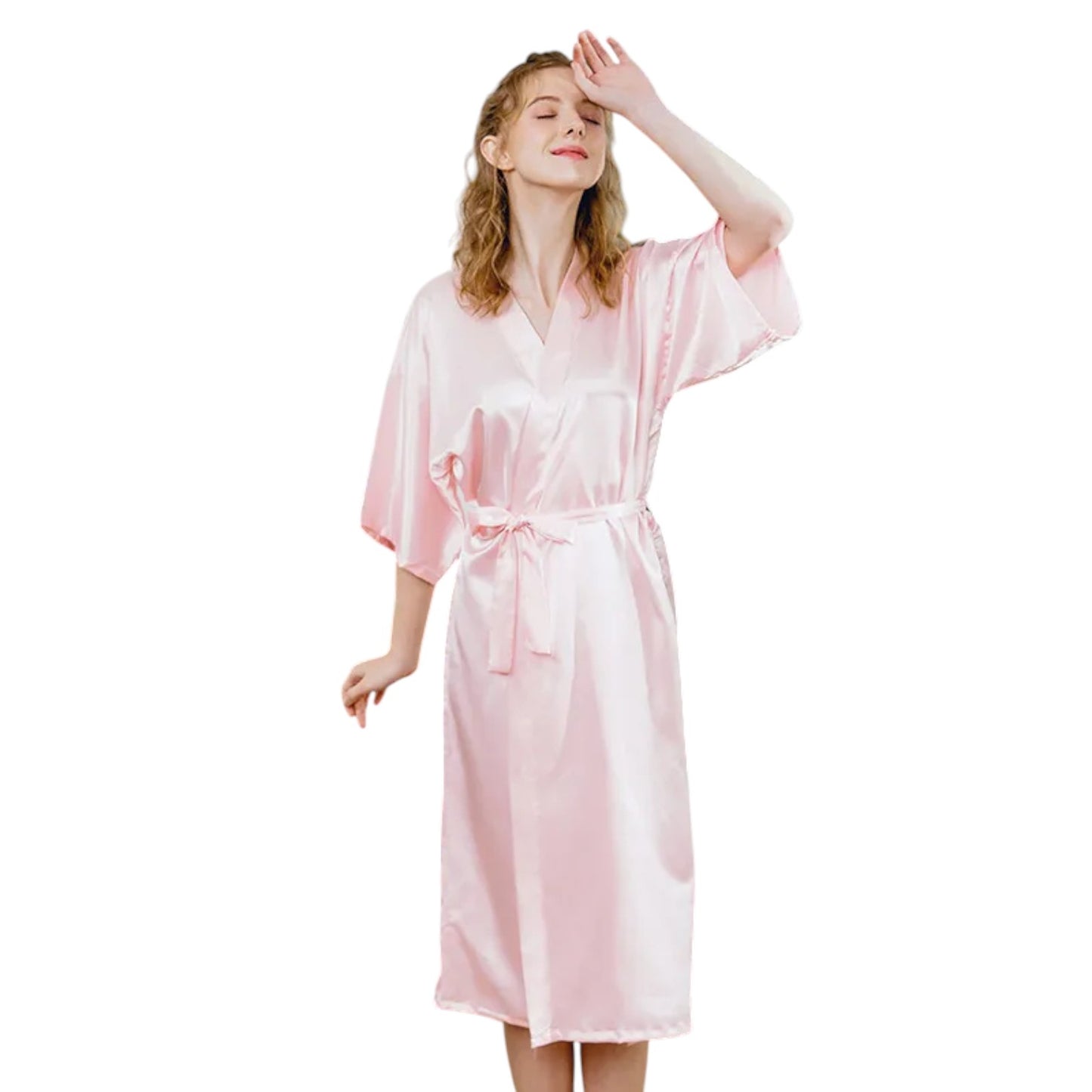 Peignoir Satiné Long Motif Uni
