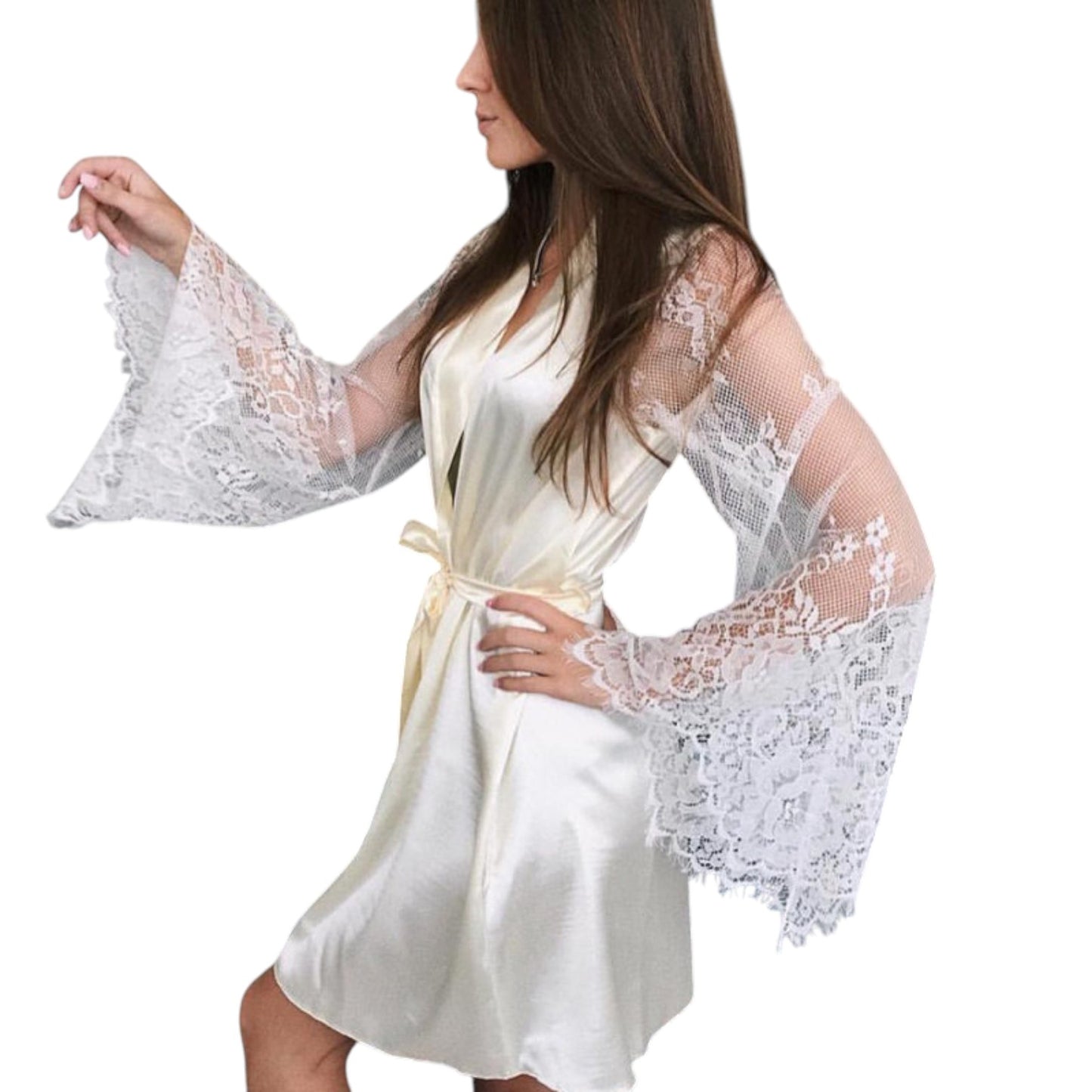 Peignoir Satiné en Dentelle
