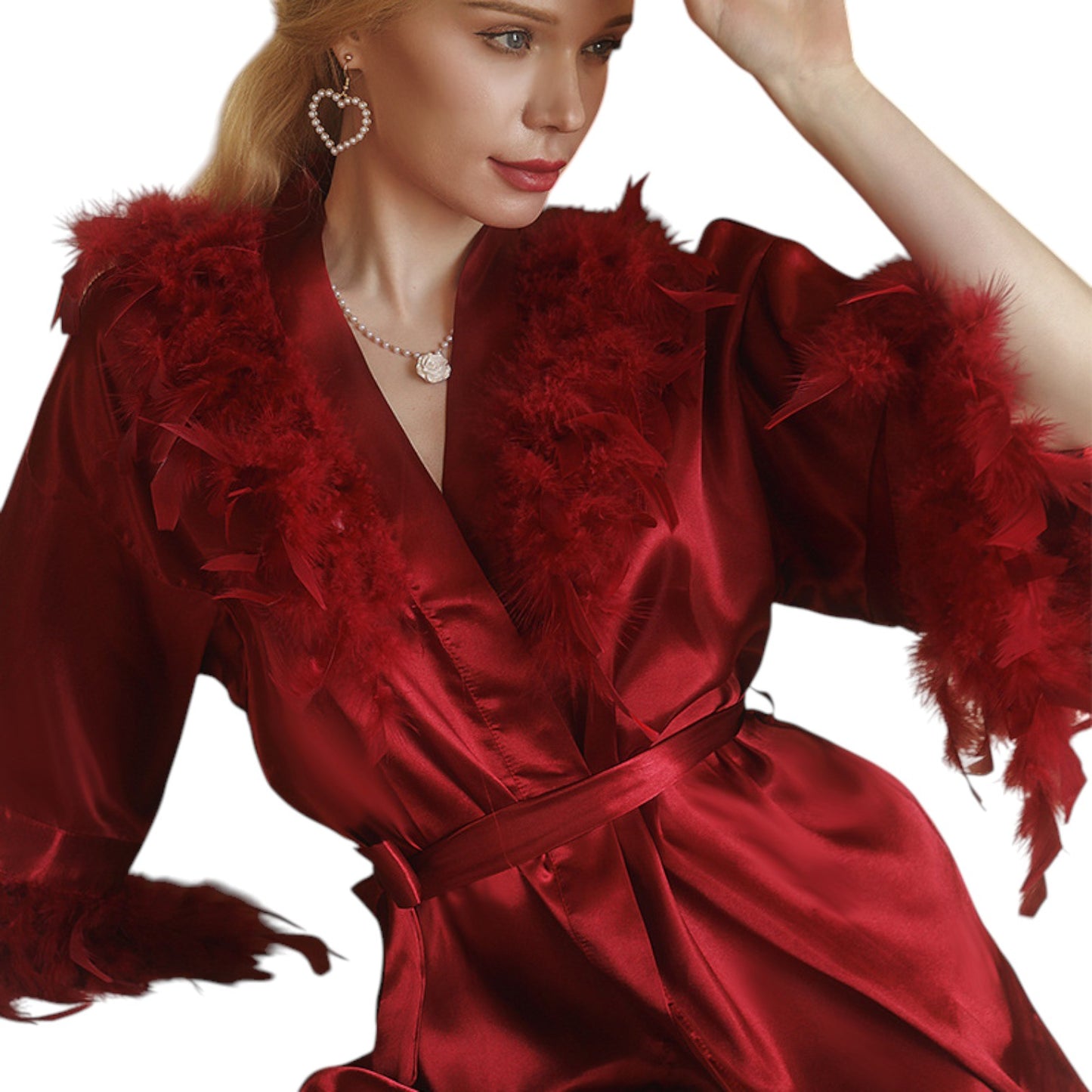 Peignoir Satiné à Plumes