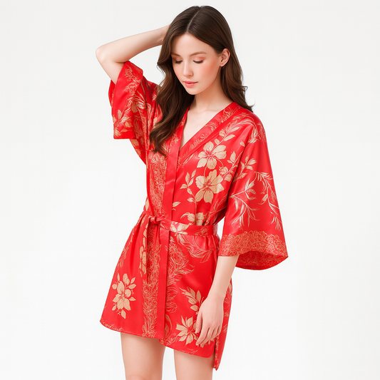 Peignoir Satiné Motif Floral