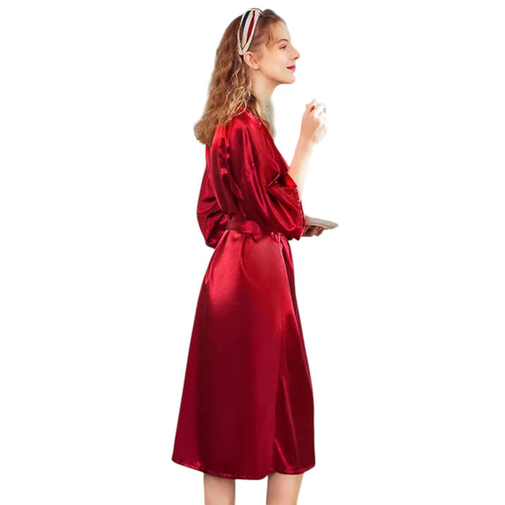 Peignoir Satiné Long Motif Uni
