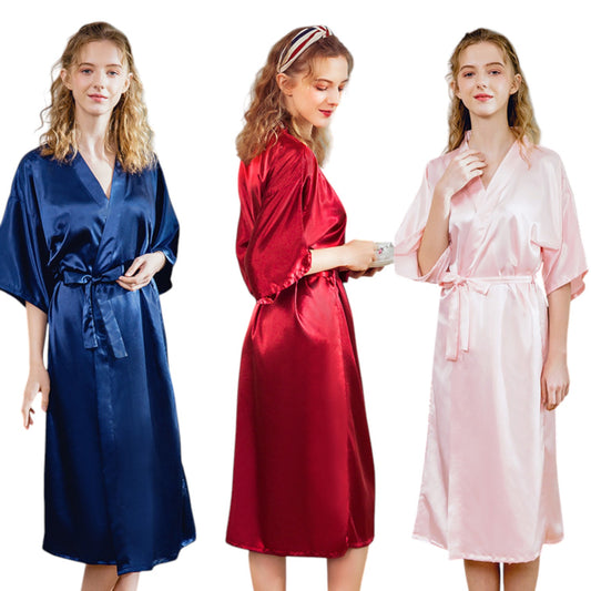 Peignoir Satiné Long Motif Uni